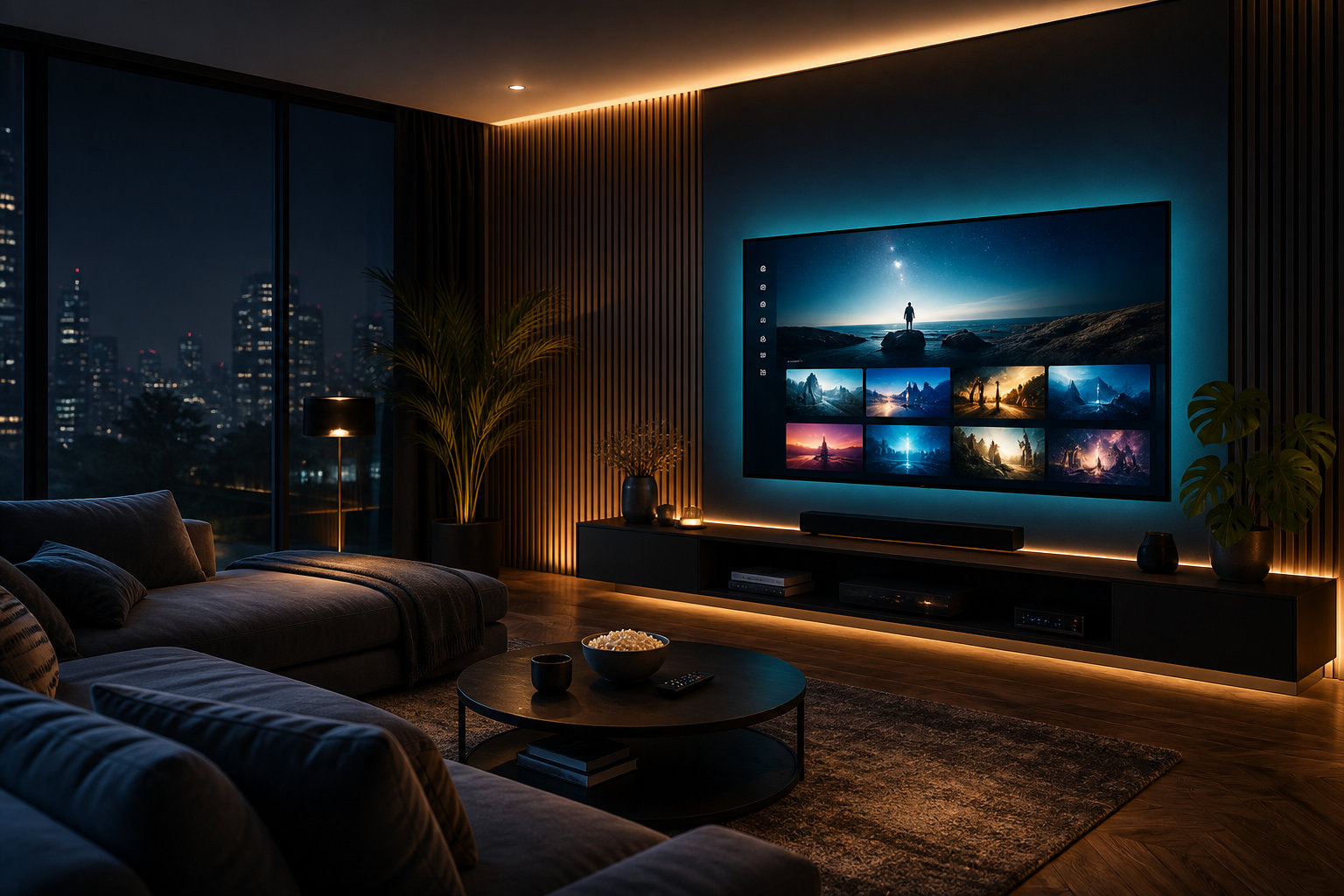 image of a premium living room streaming setup.